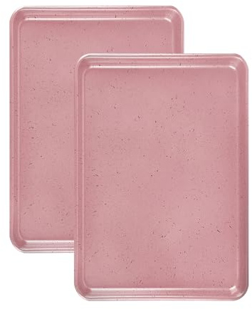 Shackcom Rosa Backblech 2er Set, 34,5 x 24,5x 2.5 cm Edelstahl-Antihaft-Backblech Kuchenblech für Hausbacken Kochen