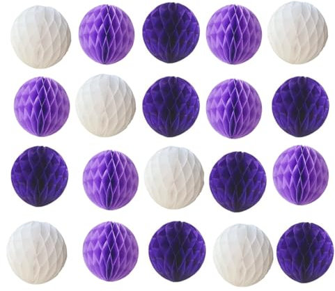 ZGjoy 20 Stück Wabenblumenkugeln Party Wabenbälle Dekoration Papier Blumen Bälle Seidenpapier Blume Ball Pom Poms Ball für Babyparty Geburtstag Hochzeit Heimdekoration (15,2 cm, lila Set)