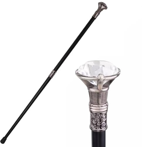 Mavcobo Bastón para Caballero con Cabeza de Diamante de 36 Pulgadas bastón para Personas Mayores con Estilo Bastones de proxeneta para Hombres y Mujeres Accesorio de Disfraz(Silver,91cm/35.8in)