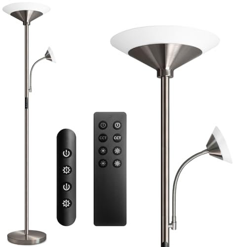BBHome Lampada da Terra Soggiorno Dimmerabile, Piantana Lampada LED 27W con Lampada da Lettura 6W, Lampada da Terra Moderna con Telecomando e Touch per Soggiorno, Camera da Letto, Ufficio