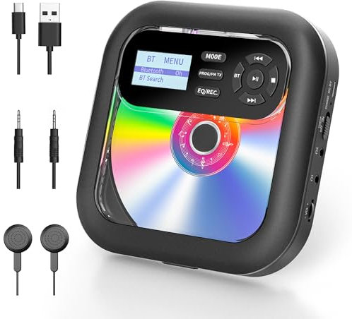ARAFUNA Lecteur CD Bluetooth - Lecteur CD Portable avec Haut-Parleur, Batterie intégrée pour Une Utilisation en extérieur, Prend en Charge Bluetooth et Carte TF, 7 Modes de Lecture