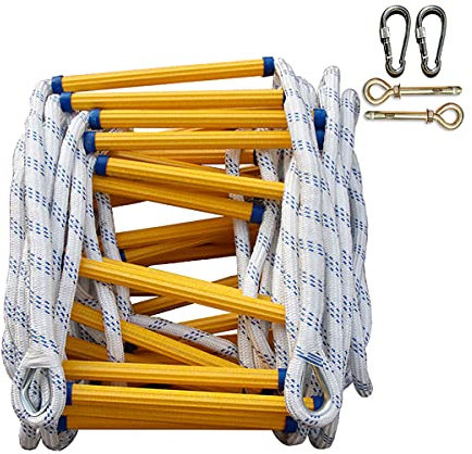 Notfall-Leiter, 15 m, Sicherheitsseilleiter mit Haken für schnellen Einsatz im Feuer, 420 kg Tragkraft, reißfest, ideal für Fenster und Balkon