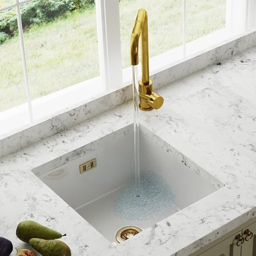 Astini Hampton 100 1.0 Bowl Ceramic Undermount Kitchen Sink with Waste-White-Gold