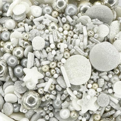 Sprinkletti - Silver Elegance - 30g Cake Topper Sprinkles - Shimmer Confetti, Stars, Balls & Strands - Edible Cake Decorations - Birthday Cake and Wedding Sprinkles
