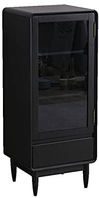 LyzqxHL Barregale, Weinschränke, Weinregalschränke, Weinschrank aus Holz, mit 1 Schublade und 1 Tür, multifunktionaler Aufbewahrungsschrank for Küche, Wohnzimmer, Barschrank/Boden-Barschrank(Black)