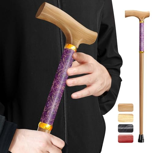 ispuoocti Gehstock Holz, Stilvoller Gehstock Herren und Damen Holz mit Aufgedruckter Verzierung, Sicherer und Bequemer GehstöCke für Senioren, Leicht und Langlebig, Zum Verschenken Geeignet