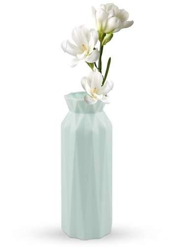 Creative Plastic Tall 8 Inch Geometric Vase Decorative Living Room Ornaments for Modern Home Office Decor (Green)