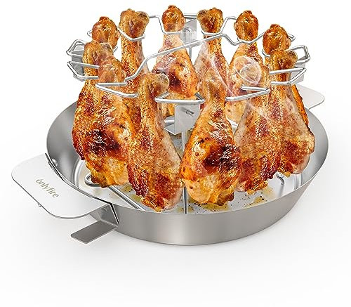 onlyfire Coscia di Pollo Rack con Vaschetta Raccogli per Sistema BBQ Weber Gourmet, Supporto per Barbecue in Acciaio Inox