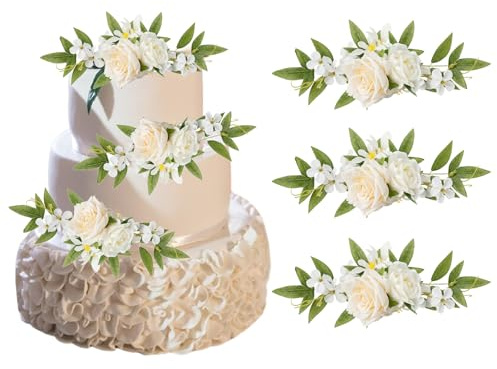Wnvivi 3 Piezas de Decoración para Tartas de Flores Artificiales, Decoración de Tartas de Boda, Decoración de Flores, Flores de Seda para Decoración de Tartas de Boda (A)