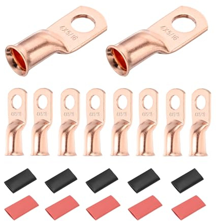 DMiotech 20 Pcs 4 AWG - 5/16 Copper Cable Lugs, Battery Cable Ends, Heavy Duty Copper Wire Lugs with 20pcs Heat Shrink Tubing for Electrical Projects, Copper