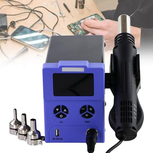 VNATWGOO Pistola De Aire Caliente para Desoldar, MáQuina De Soldadura De Aire Caliente, Volumen De Aire De Temperatura Ajustable, EstacióN De Retrabajo De Aire Caliente SMD, con Pantalla Digital,220V