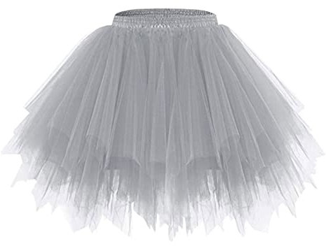 Generisch Damen Tüllrock Grau Silber, Tüllrock Damen Tütü Rock 50Er Ballett Unterrock Elastische Hohe Taille Ballettrock Petticoat Tanzkleid Karneval Kostüm