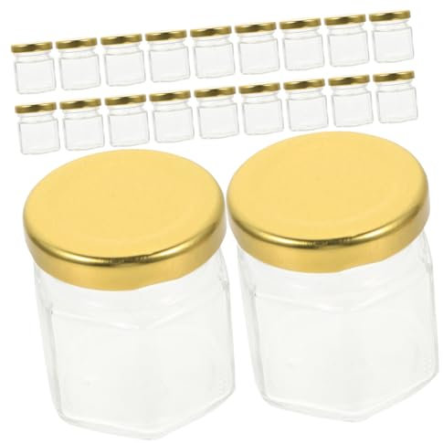 PRETYZOOM Glass Honey Jars with Lids 45ml Hexagon Sealed Glass Honey Pots Containers for Food Storage Set of 20 with Gold Caps