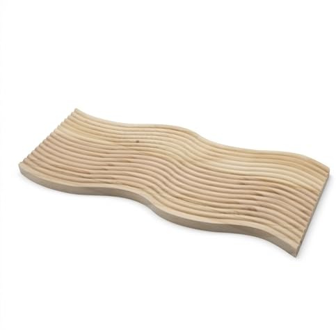 Holz Dekotablett geschwungen mit Rillen - 39 x 17 cm - Kerzenbrett in Wellenform aus Kiefernholz - Tischdeko Kerzenteller Dekobrett Tablett für Dekorationen