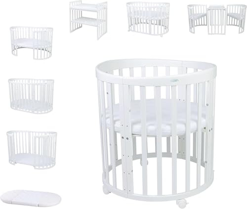 Waldin Oval Baby-Bett Mitwachsend Komplett Set 7in1, unbenutzte Retoure, Holz Weiß