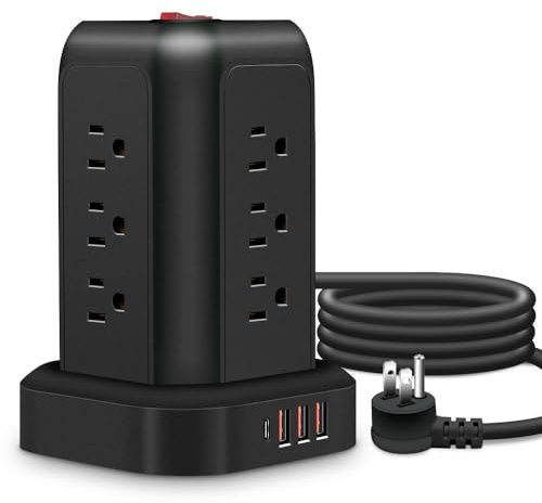 ZBDZSW Ciabatta elettrica 12 Prese CA 3 Porte USB 1 Porta di Tipo C Cavo di prolunga da 5,1 Piedi Interruttore on/off Soluzione Desktop ordinata e salvaspazio