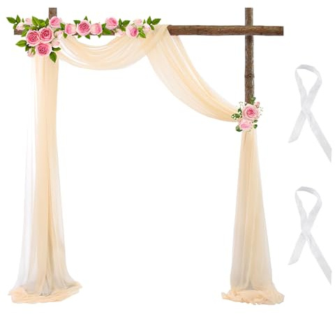 600*75cm Hochzeit Vorhang, Hochzeitsbogen Chiffon Stoff Vorhang Querbehang Transparente Tüll Hintergrund Kulissenvorhänge Hochzeitsbogen Gardinen Deko Torbogen Fotografie Party Zeremonie(Champagne)