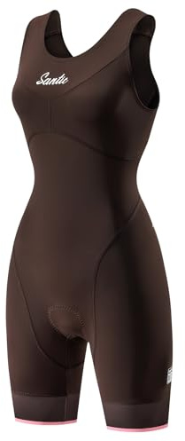 Santic Triathlondräkt för kvinnor vadderad triathlon dräkt heldräkt ärmlös pro tri-dräkt cykel bodysuit skinsuit snabbtorkande bantning cykeltriatlondräkt, BRUN, L