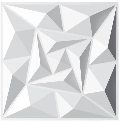 Eikuavons 3D Wandpaneele, 3D Wandverkleidung Paneele, 3D Wall Panels, Wanddeko Platten, Wasserfest, Hitzebeständig, aus Hochsteifes PVC - 50 x 50 cm, Quarz Weiß, 12 Stück (3 m²)