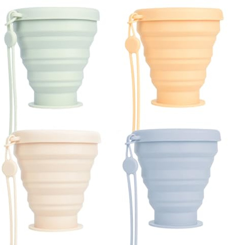 GXGM 4 gobelets de voyage pliables en silicone, tasses camping réutilisables avec couvercle, incassables, portables, pour randonnée, pique-nique