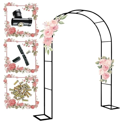 Arco de rosas de metal negro de 350 x 220 cm, enrejado para plantas trepadoras, jardín, pabellón, cenador, decoración al aire libre y elegante soporte para plantas, perfecto para bodas y eventos