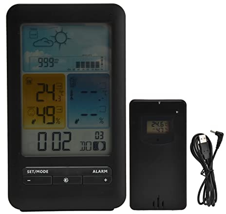Barometro Digitale Stazione Meteo con Sensore Esterno, Termometro da Umidità, Orologio Meteo con Schermo a Colori, Funzioni Allarme e Previsioni Meteorologiche - Display
