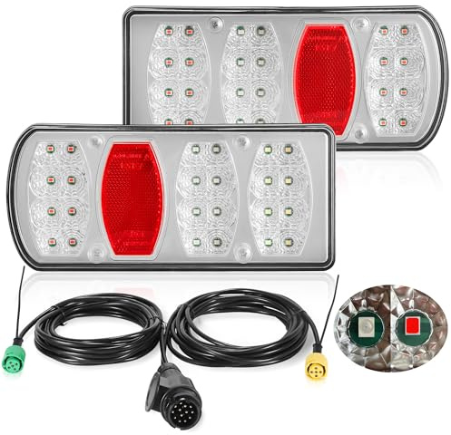 DARKGUARD LED Trailer Rear Lights Set 7 Functions 12V 24V 13pin Plug 5pin Bayonet Connector 5.5M Pre-Wired Cable Extra 25cm Trailer Cable For Wiring Fog Number Plate Side Marker Lights, IP65 & E57