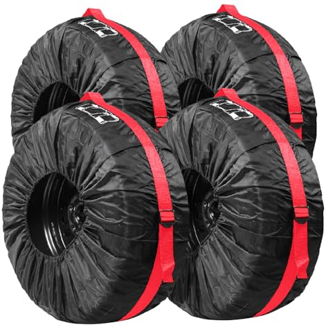 Reifentaschen Set, 4 Stück Reifenschutzhülle 18-22 Zoll, mit Tragegriff | Waterproof Staubdicht Reifenbezug, Reifenaufbewahrung für Sauberer Transport und Lagerung, Schwarz, L(Ø80cm)