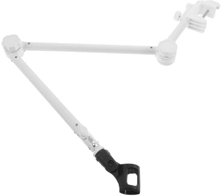 Milisten Adjustable Desk Microphone Boom Arm Stand with Sturdy Metal Build and White Plastic Base, Includes Mic Clip, Designed for Studio Recording and Radio Use