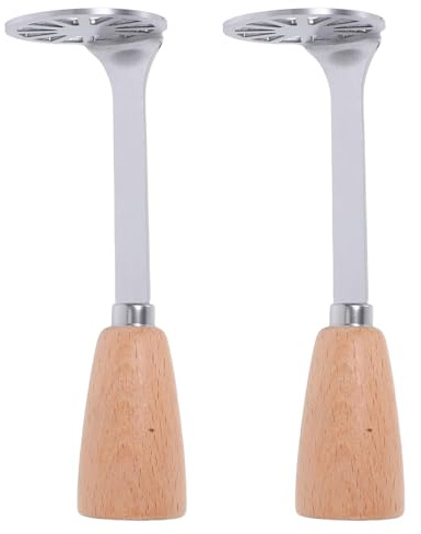 MUELODSIC Schiacciapatate Manuale in Acciaio con Manico in Legno Set 2 Pezzi Utensile da Cucina per Patate e Verdure Piccolo Schiacciapatate con Design Antiscivolo per Uso Domestico