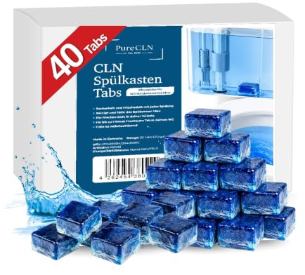 PureCLN WC Spülkasten Tab 40 Stück, Blauspüler – Wasserkastenwürfel für kontinuierliche, dezente Frische – WC Würfel für Spülkasten und Flachspüler mit Einwurfschacht