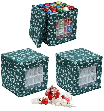Relaxdays Weihnachtskugel Aufbewahrungsbox, 3er Set, HBT: 33 x 33 x 33 cm, Vlies, Pappe, Weihnachtskugelkiste, Farbwahl