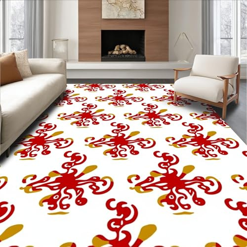 Design&I Flatwoven Area Rug 6x9 ft, Whimsical Snowflake and Cane Punch Needle Motif with Festive Flair, Machine Washable, Stain Resistant Indoor Rug for Living Room, Bedroom, Non Slip Decor (Pad)