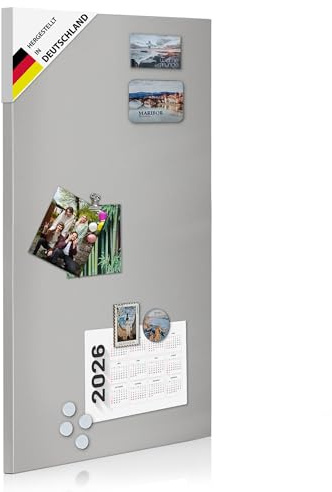 banjado Magnettafel Grau 37x78cm, große magnetische Wandtafel aus Metall mit 4 Magneten, stilvolle Magnetwand zur Wandmontage, modernes Memoboard für Büro, Küche oder Kinderzimmer