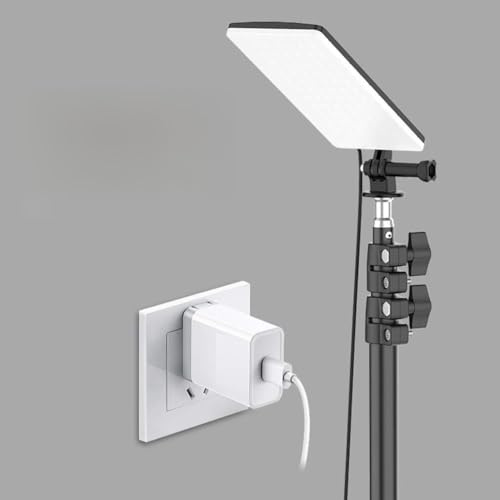 Yechiry LED-campinglampa med Stativstativ, 84 LED-pärlor 1680 6500K True White Light, Bärbar USB-driven Lampa med 2 M Kabel, Idealisk för Utomhuscamping, Strandgrill och Fotofyllningslampa (Svart)