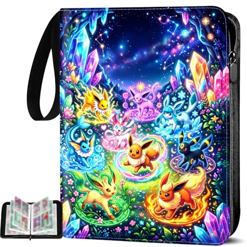 TATAFUN 4 Pocket Card Binder, 400 Pockets Trading Card Binder with 50 Double Sided Removable Sleeves, PU Card Folder Holder for Sports Gaming Cards (400)