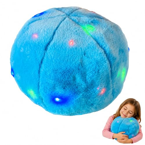 Blue LED Vibrating Cushion, Soft Round Plush Pillow with Colour Changing Lights, Gentle Vibration for Home, Classroom & Cosy Quiet Play, 32cm Diameter x 22cm