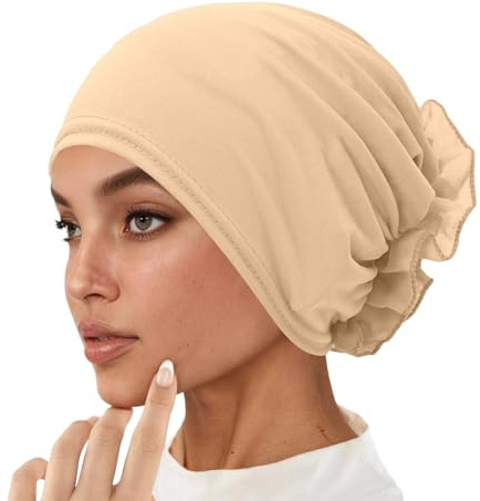 Elegante Hijab-Kappe mit floraler Spitze muslimisches Haarband unter dem Kopftuch Innenhaube (Khaki One Size)
