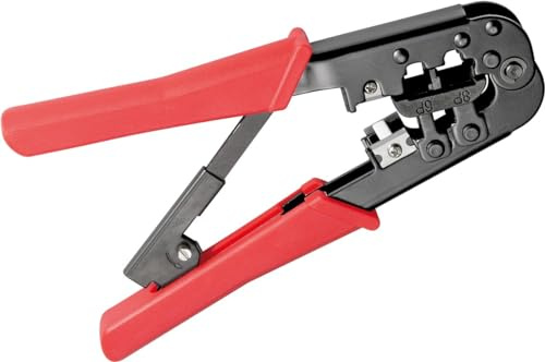 Fixpoint 77146 Crimpzange für Modularstecker für 6P4C, 6P6C, 8P8C inklusiv Kabelschneider und Abisolierer