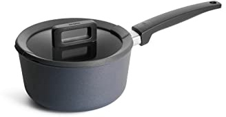 Woll 920CP Guss Topf Concept Plus Stielkasserolle 20 cm, 9 cm hoch mit Deckel, 2.5 L mit festen Griff, Anthrazit
