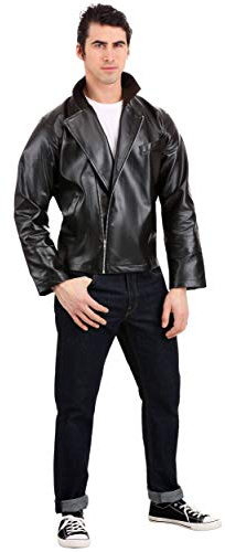 Fun Costumes Men's T-Birds Jacket, Adult Grease Costume, 50s Sock Hop Dance Outfit - Danny Zuko Faux Leather Coat - Black - Medium