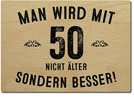 Interluxe Postkarte aus Holz Man wird mit 50 nicht älter, sondern besser Geburtstag Glückwunschkarte DIN A6