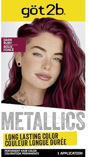 got2b Metallics Permanent Hair Dye, Dark Ruby M68, Hair Color for Women & Men, Formulated with Metallic-Shine Booster for Cool, Shimmering Tones, Lasts Up to 30 Washes, 1 Kit