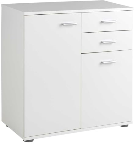 Home4You Kommode mit 2 Türen und 2 Schubladen - Weiß matt - 71 cm breit - Sideboard Mehrzweckschrank