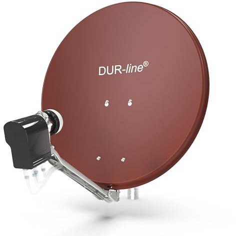 DUR-line 6 Teilnehmer Unicable-Set - Qualitäts-Alu-Satelliten-Komplettanlage - Select 60cm/65cm Spiegel/Schüssel Rot + Unicable LNB(UK 104) - für 6 Receiver/TV [Neuste Technik, DVB-S2, 4K, 3D]