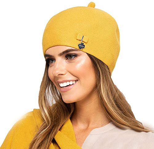 Kamea Klassische und Elegante Damen-Baskenmütze, Murcja, senfgelb, One Size