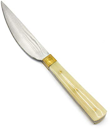 Vehi Mercatus Couteau médiéval en acier inoxydable - Lame de 8,5 cm - Manche blanc naturel 1250-1500
