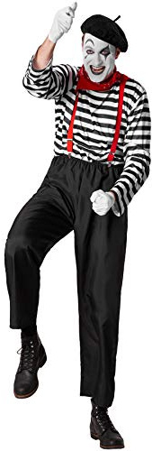 dressforfun 901036 Klassischer Pantomime Kostüm, sechsteiliges Kostüm für Herren, mit Hut und Tuch, Pantomime-Künstler für Karneval Fasching Halloween, schwarz weiß - diverse Größen - (S | Nr. 304605)