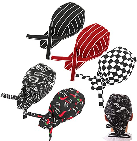 Osuter 5PCS Berretti da Cuoco Regolabile Cappello da Cuoco Cotone Copricapo da Cucina Giapponese Chef Cappello Bandana Cucina per Donna Uomo