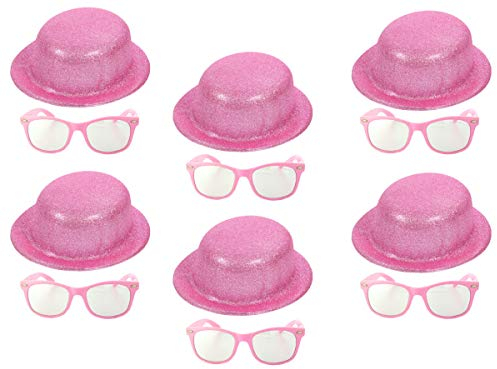 Alsino Melonenhut Glitzerhut Partyhut Glitzer Party mit Brille für Silvester JGA 6er Set Fasching Karneval Kostüm Schwarz Unisex Erwachsene Einheitsgröße